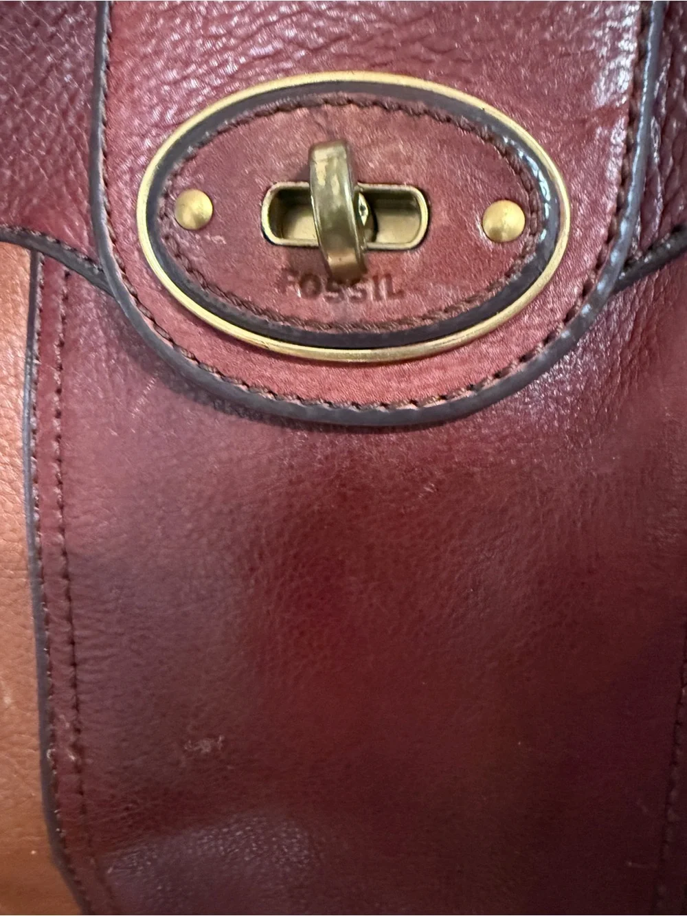 Fossil Two-Tone Brown Leather Shoulder Tote